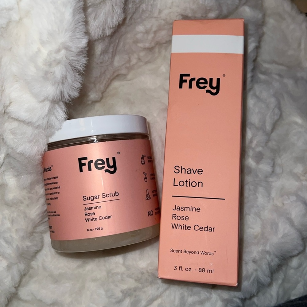 Frey Shave Lotion and Sugar Scrub Set, Brand New